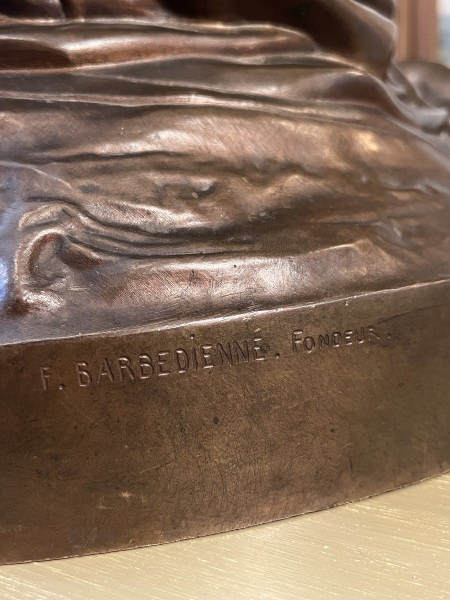 Sculpture en bronze représentant Jeanne d'arc assise, par Chapu, Barbedienne et Collas, 57 cm-photo-7