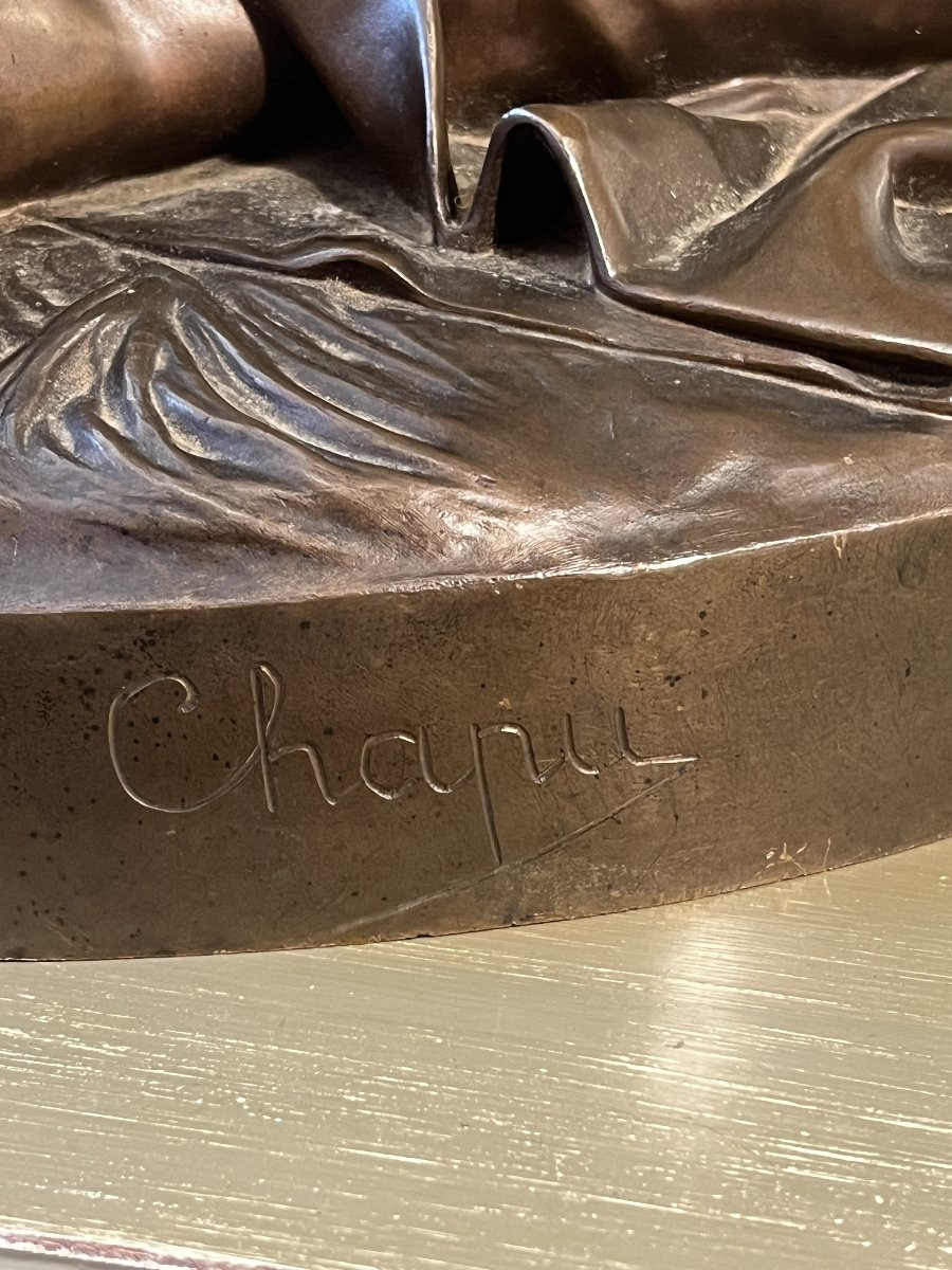 Sculpture en bronze représentant Jeanne d'arc assise, par Chapu, Barbedienne et Collas, 57 cm-photo-8