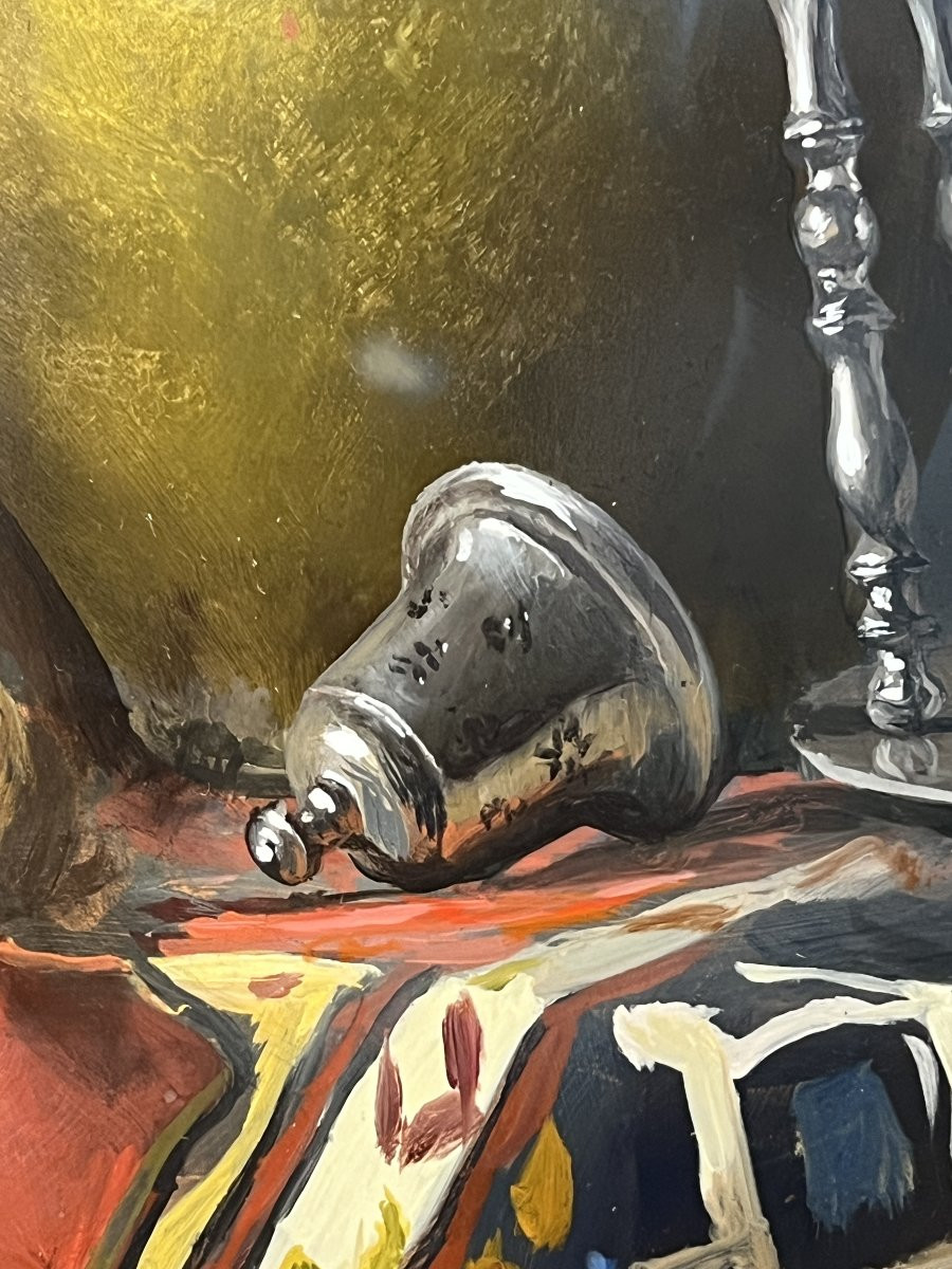 Pierre RASER " 1953 " peinture sur cuivre représentant une nature morte avec un vrai réalisme -photo-5