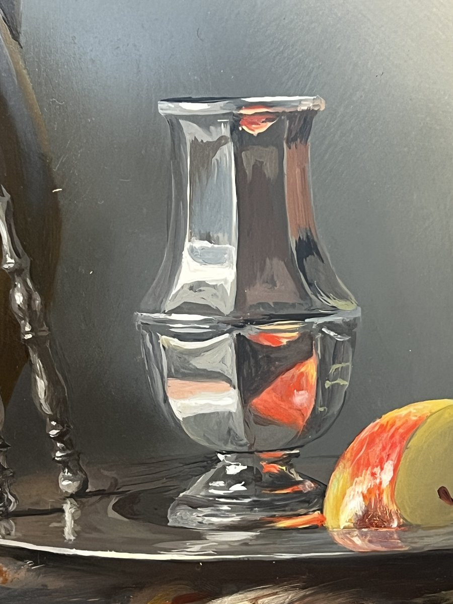 Pierre RASER " 1953 " peinture sur cuivre représentant une nature morte avec un vrai réalisme -photo-6