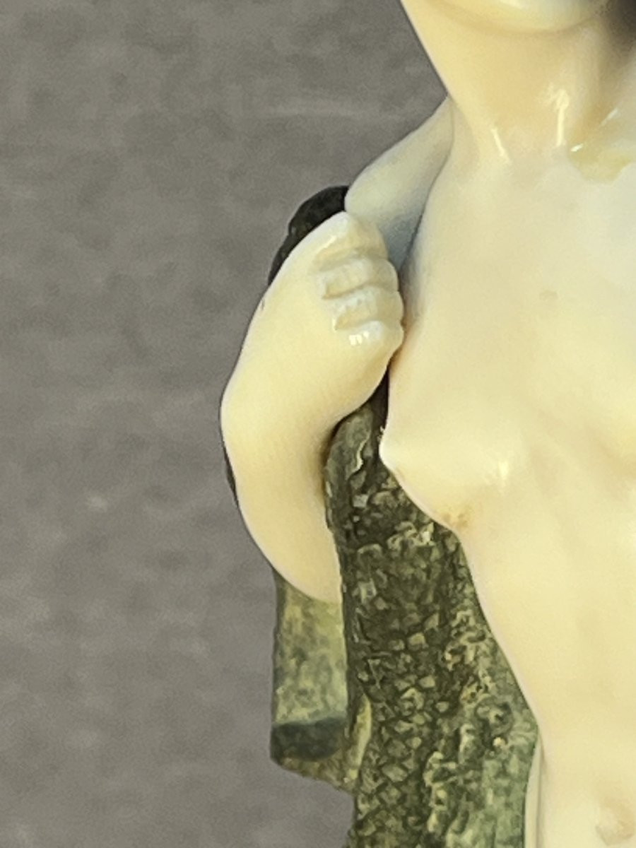 Joé Descomps (1869-1950 ) Sculpture chriséléphantine, jeune femme nue au manteau, 1925 art déco-photo-3