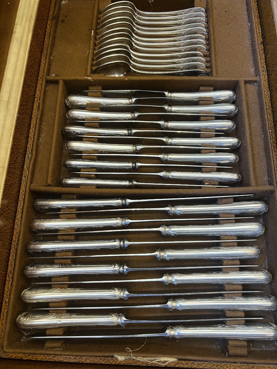 Partie de ménagère en métal argenté, la maison Christofle, modèle Marly, composée de 60 pièces-photo-8