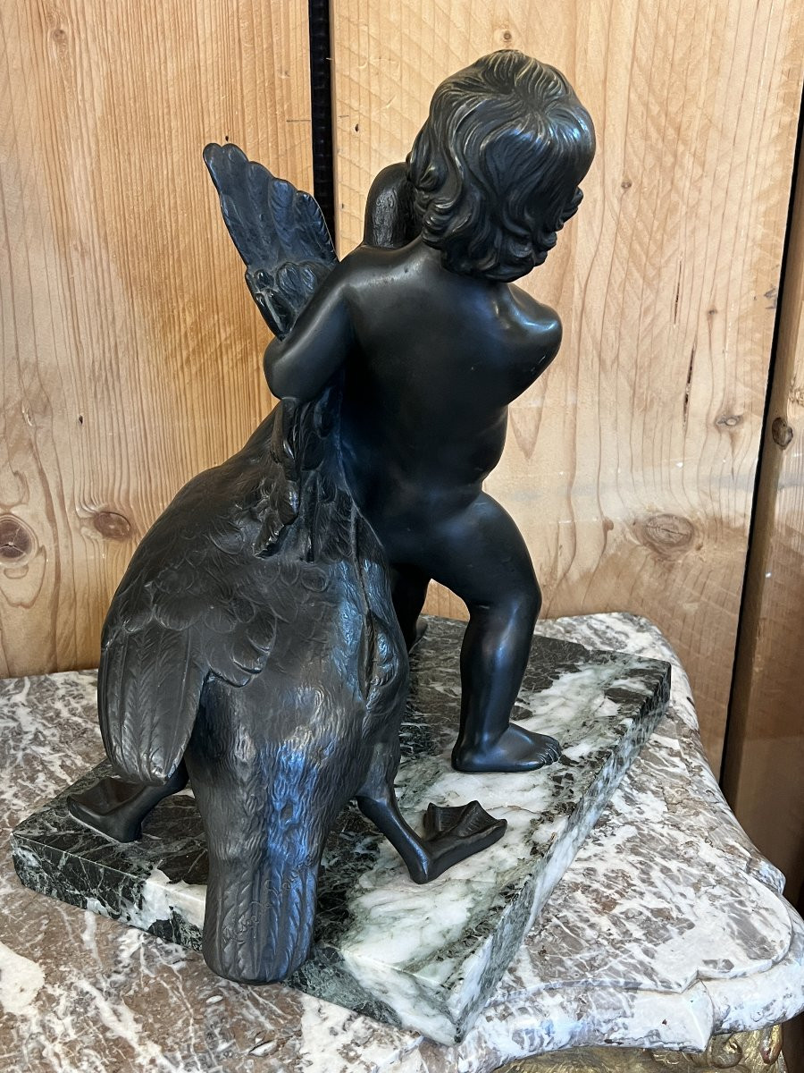 Sculpture en bronze du début du XXe siècle représentant un garçon avec une oie-photo-5
