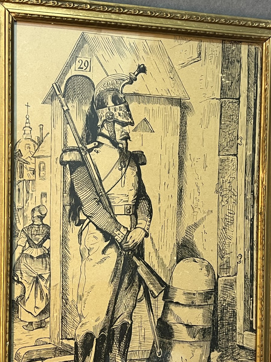 Nicolas-toussain Charlet, Drawing Of A Soldier In Brown Wash, Military Scene-photo-2