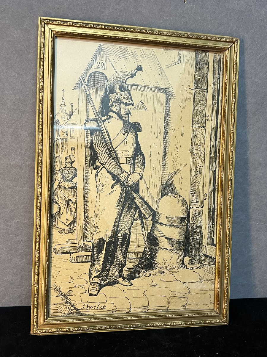 Nicolas-toussain Charlet, Drawing Of A Soldier In Brown Wash, Military Scene