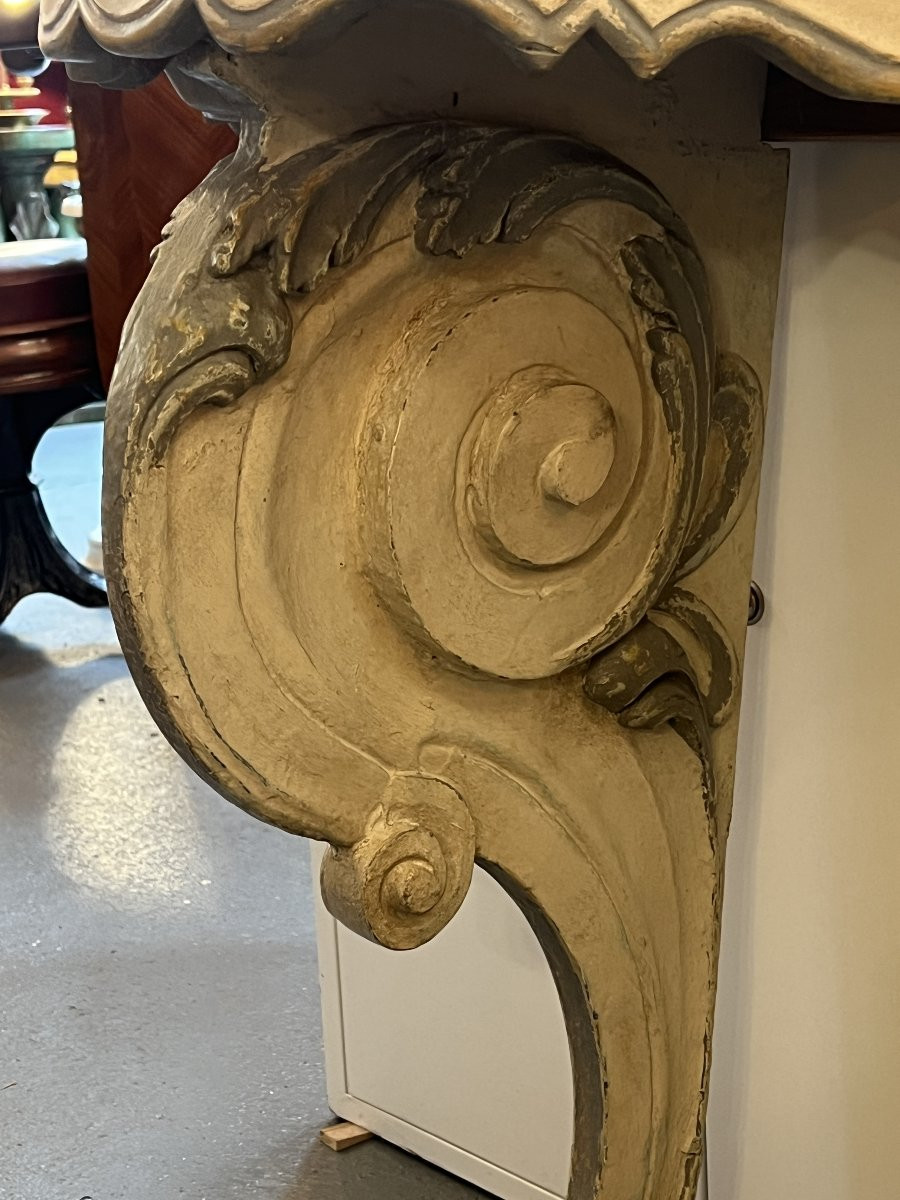 Pair Of Antique Carved Wooden Wall Brackets, Decorated With Scrolls, 20th Century-photo-1