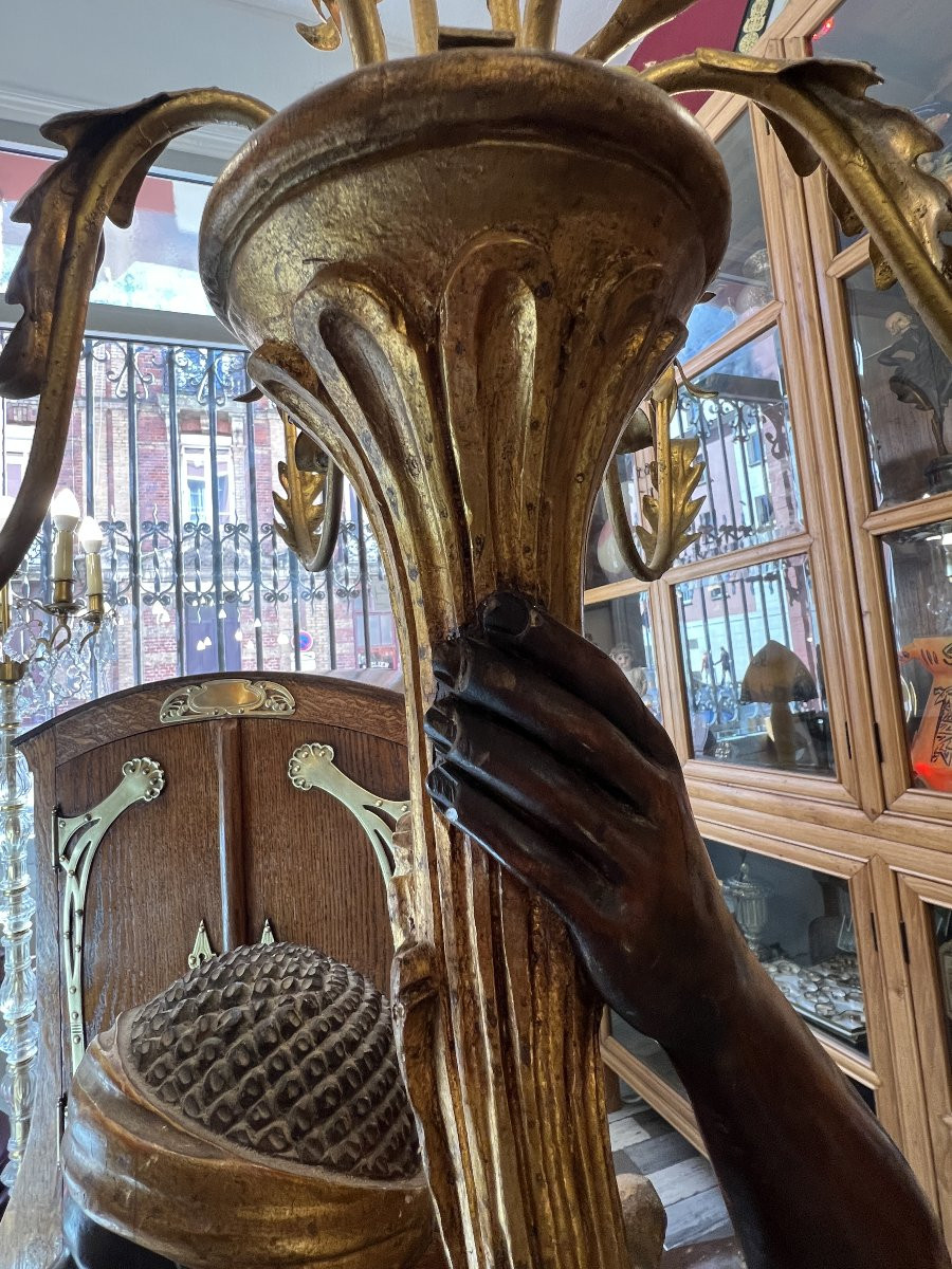 Grand porte-torchère électrifié à décor d’un Nubien, éclairant par 10 lumières,  début XXe -photo-4