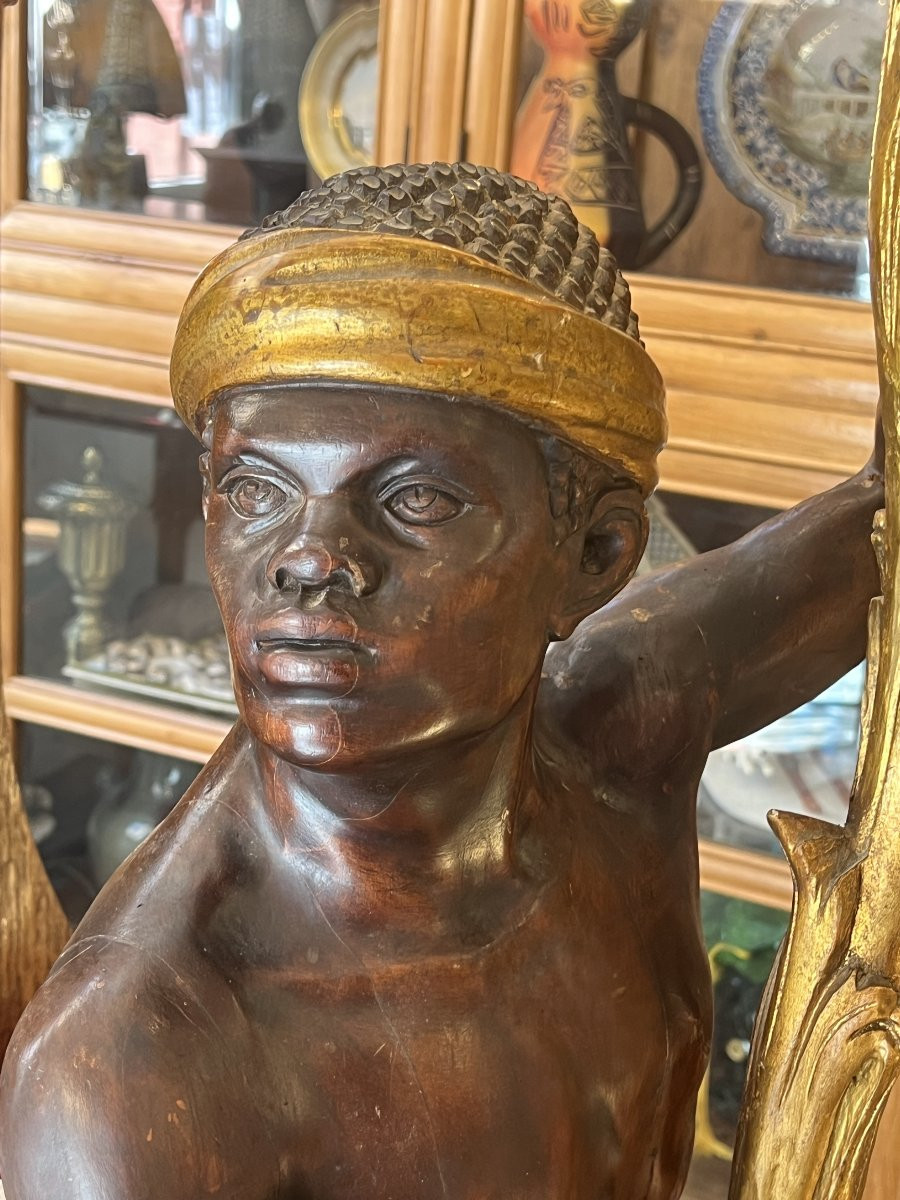 Grand porte-torchère électrifié à décor d’un Nubien, éclairant par 10 lumières,  début XXe -photo-7