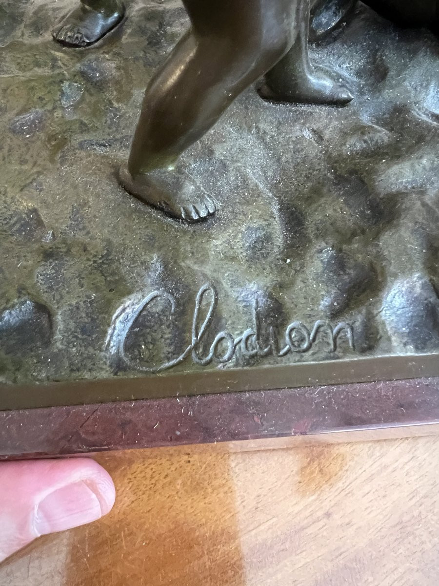 Groupe de putti musiciens en bronze du 19ème siècle sur socle en marbre, signé Claudion-photo-6