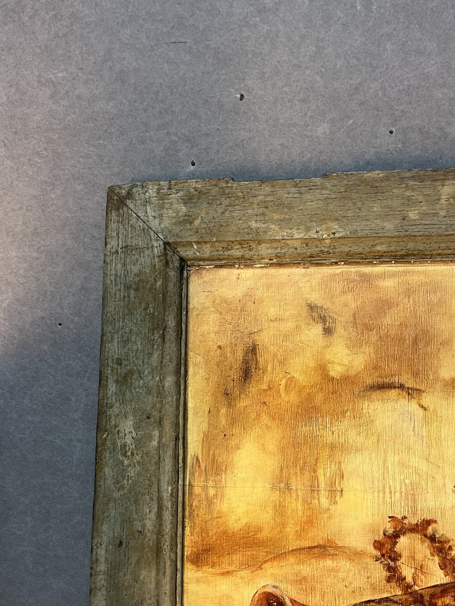 Tableau de Boiserie – Dessus de Porte en Huile sur Toile à Décor de Putti, XVIIIe siècle-photo-1