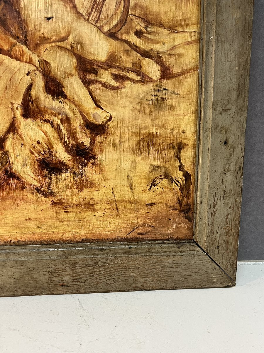 Tableau de Boiserie – Dessus de Porte en Huile sur Toile à Décor de Putti, XVIIIe siècle-photo-6