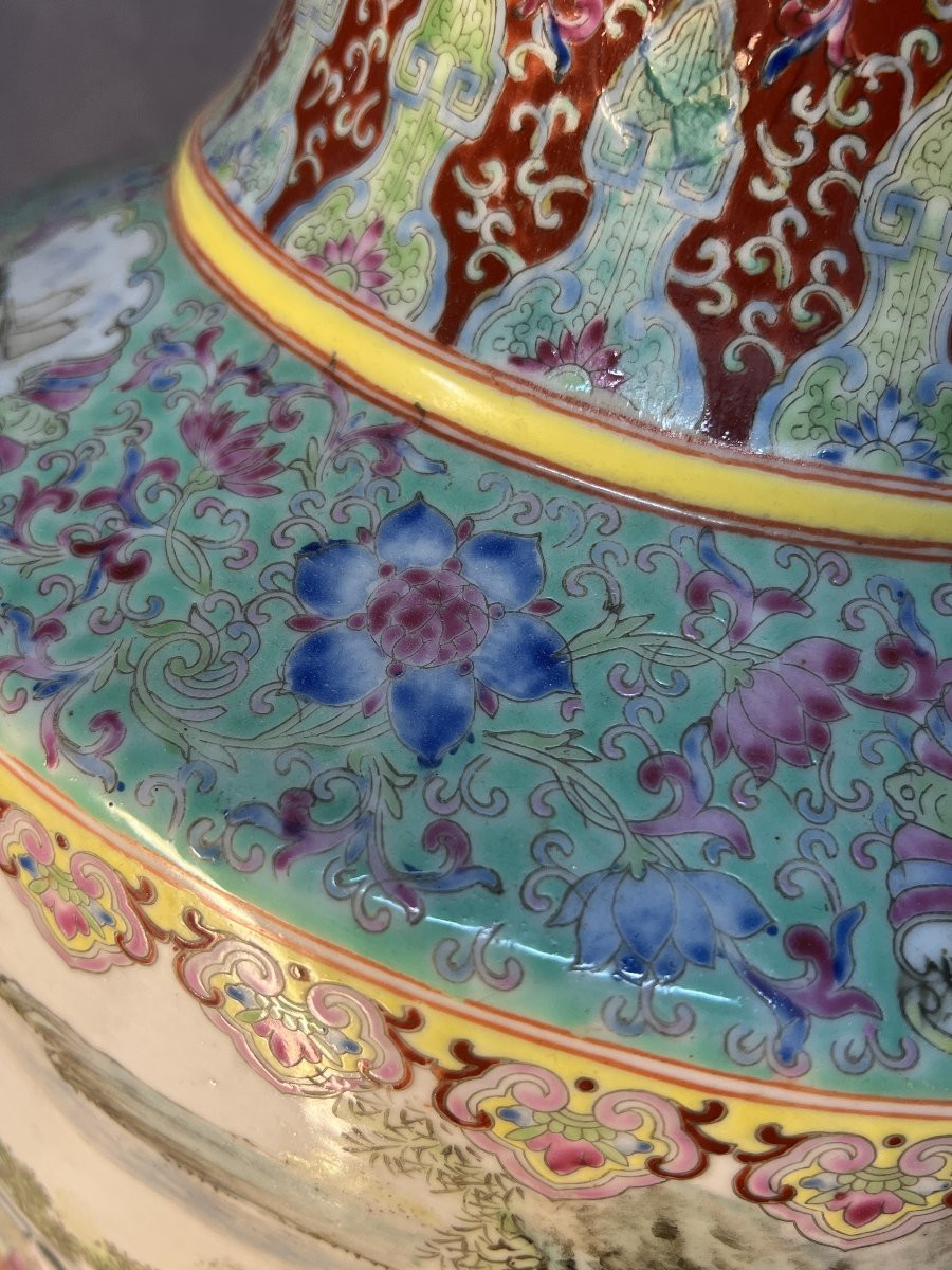 Large Baluster Floor Vase, Famille Rose, Elegance And Tradition Of Asian Art, H 58 Cm-photo-4