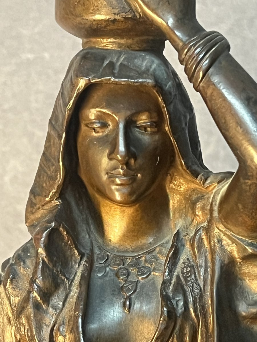 Rebeca, Jeune fille Arabe, sculpture en bronze signé de Gaston Leroux (1854-1942), Hauteur 45cm-photo-3