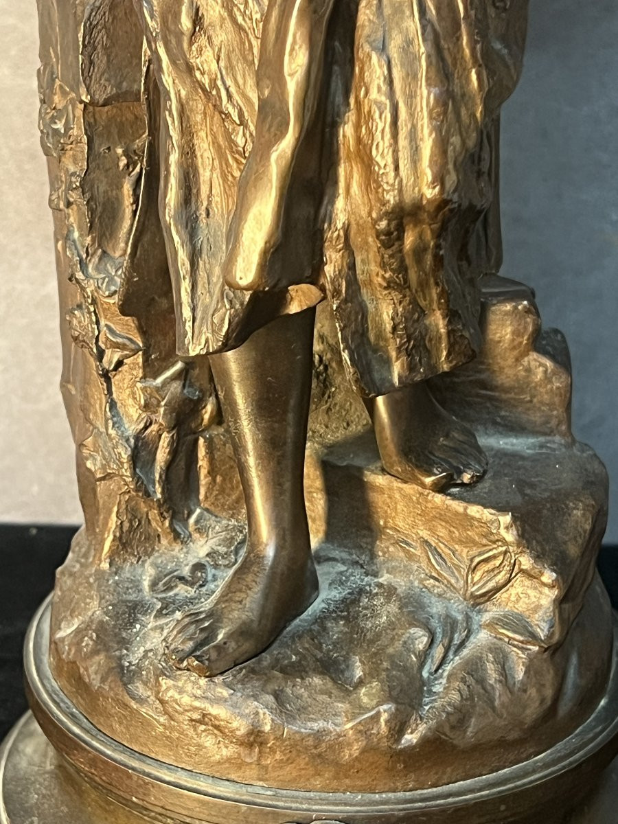 Rebeca, Jeune fille Arabe, sculpture en bronze signé de Gaston Leroux (1854-1942), Hauteur 45cm-photo-3