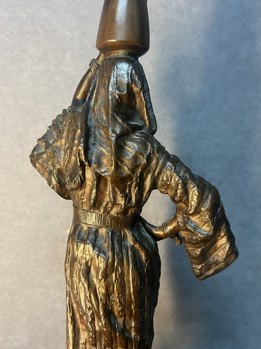 Rebeca, Jeune fille Arabe, sculpture en bronze signé de Gaston Leroux (1854-1942), Hauteur 45cm-photo-6