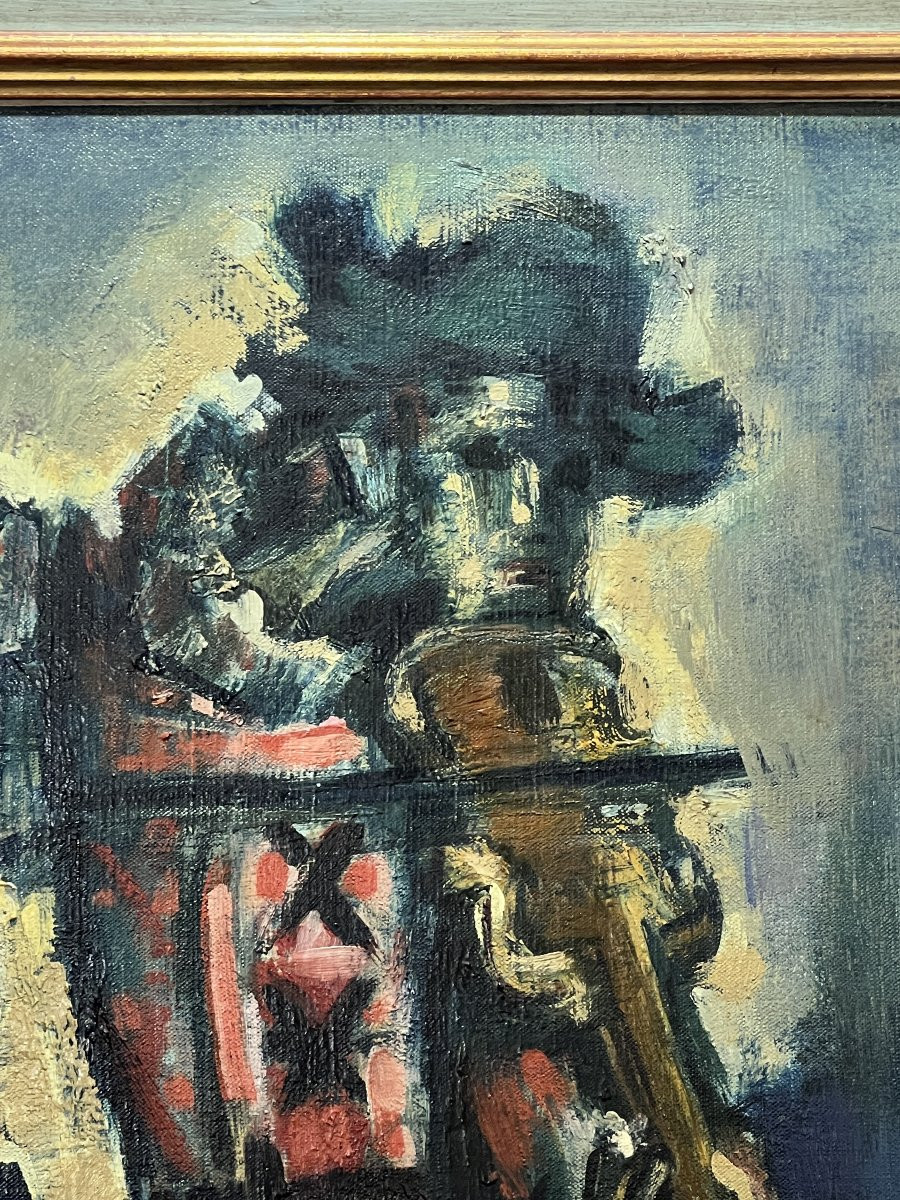 Painting By Pedro Flores (1897-1967), Highly Regarded, Violinist And His Child-photo-2