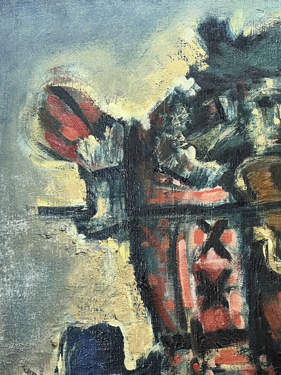 Painting By Pedro Flores (1897-1967), Highly Regarded, Violinist And His Child-photo-3