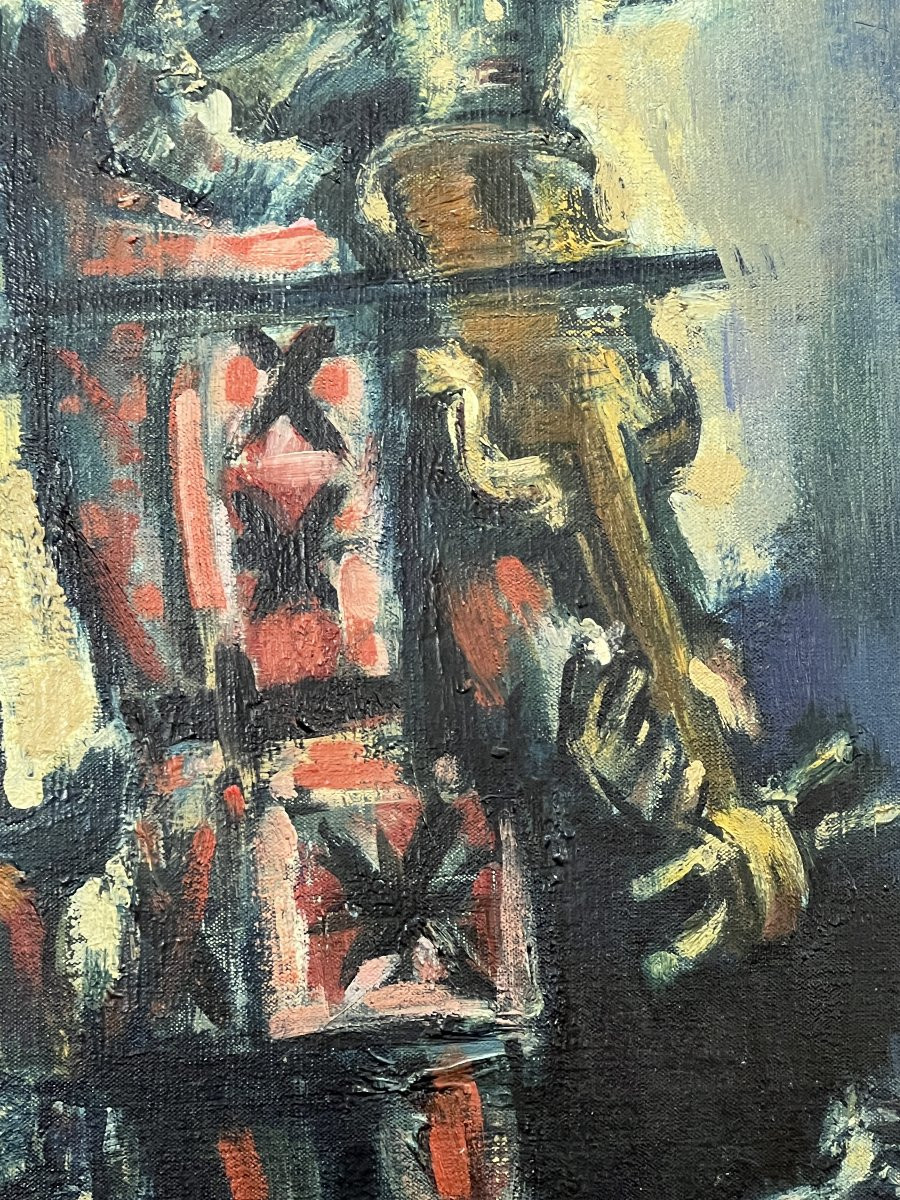 Painting By Pedro Flores (1897-1967), Highly Regarded, Violinist And His Child-photo-4