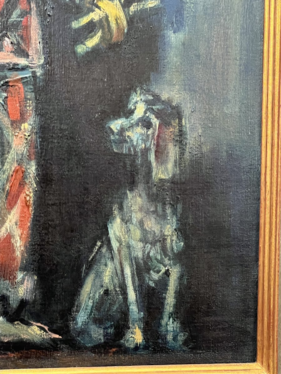 Painting By Pedro Flores (1897-1967), Highly Regarded, Violinist And His Child-photo-2