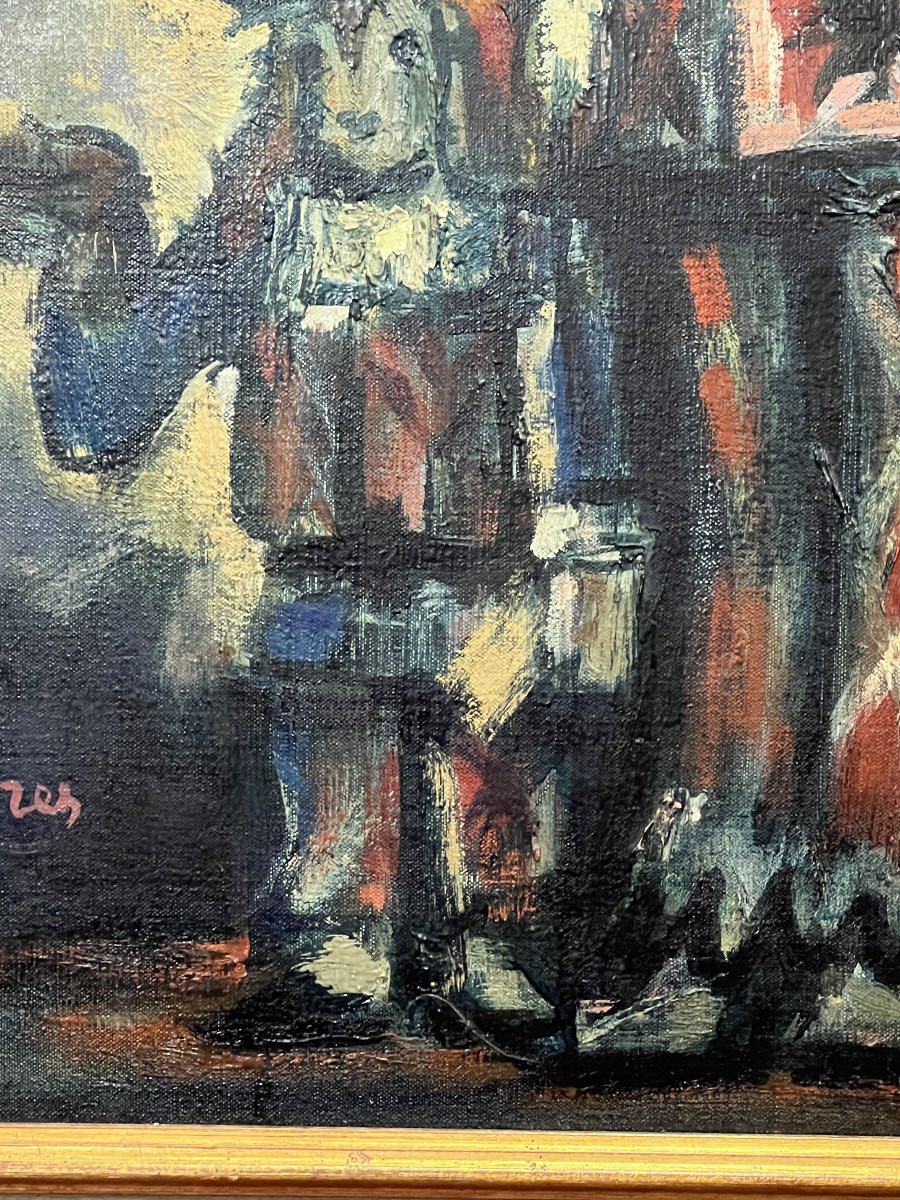 Painting By Pedro Flores (1897-1967), Highly Regarded, Violinist And His Child-photo-4