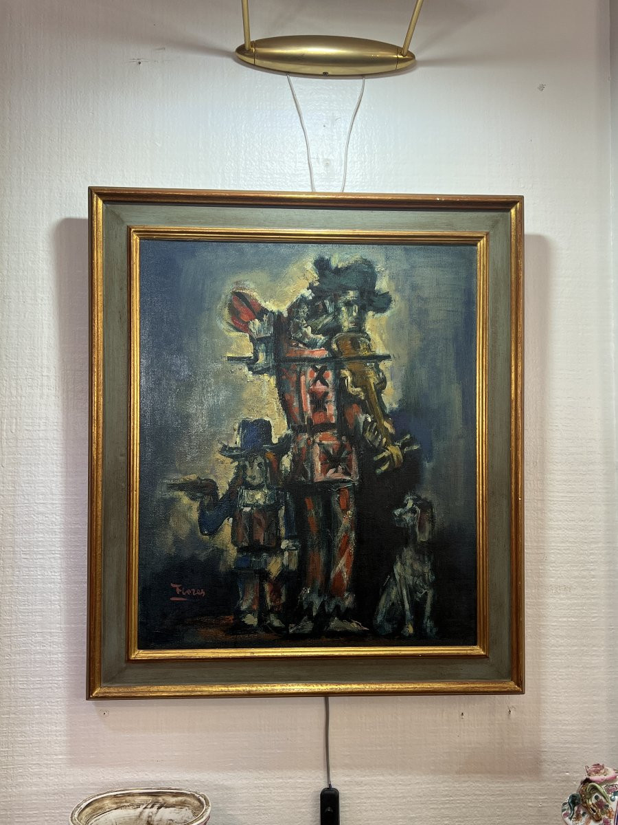 Painting By Pedro Flores (1897-1967), Highly Regarded, Violinist And His Child-photo-6