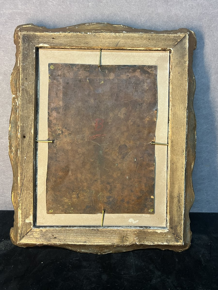 Tableau ancien du XVIIe siècle, peinture huile sur cuivre d'une Sainte ou religieuse -photo-8