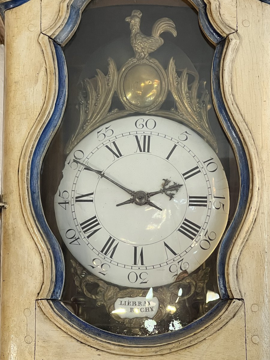 LIEBRAY à BUCHY, horloge de parquet datant de l’époque XVIIIe siècle, mouvement lanterne au coq-photo-3
