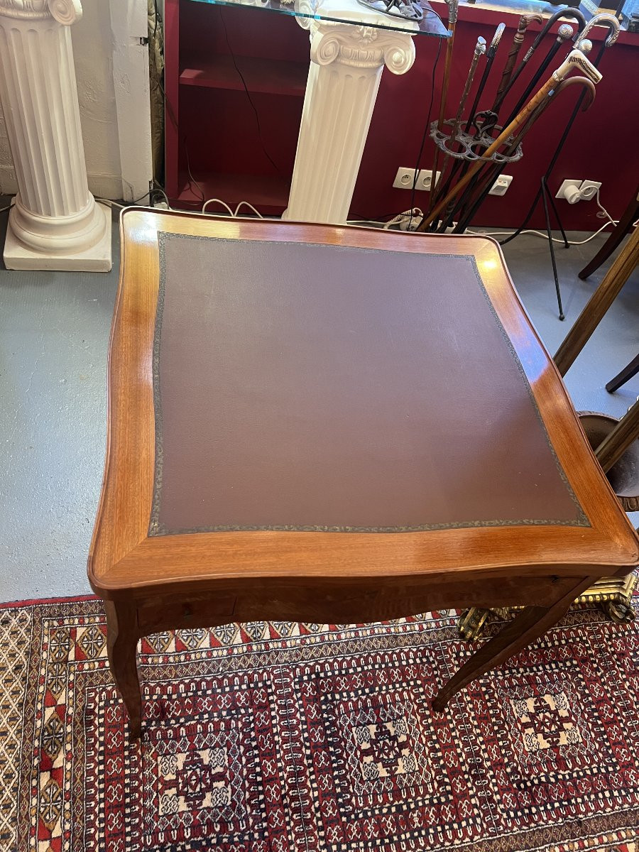 Late 19th Century Louis XV Style Double-topped Gaming Table, Veneered Wood, Cabriole Legs-photo-4