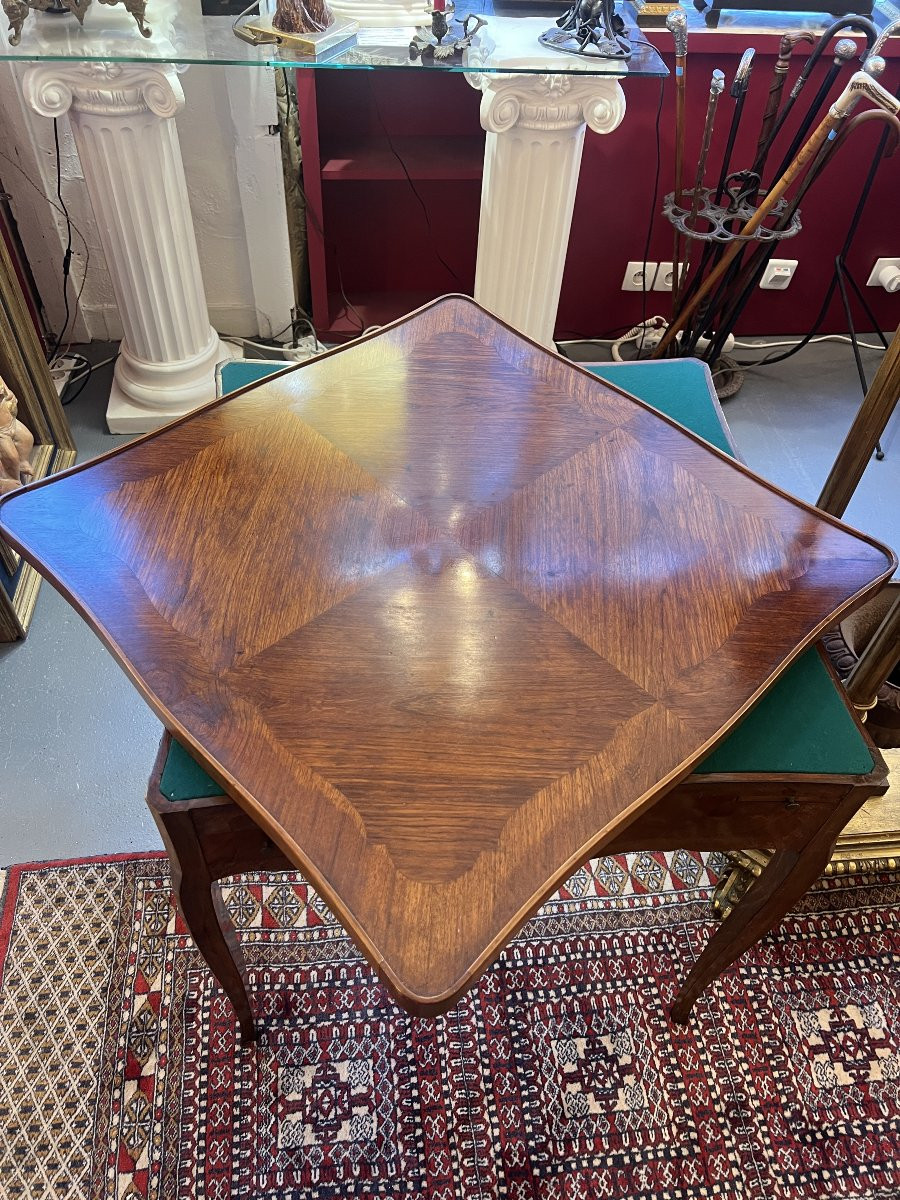 Late 19th Century Louis XV Style Double-topped Gaming Table, Veneered Wood, Cabriole Legs-photo-1