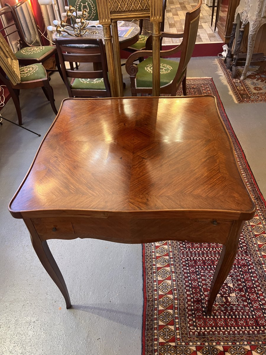 Late 19th Century Louis XV Style Double-topped Gaming Table, Veneered Wood, Cabriole Legs-photo-3