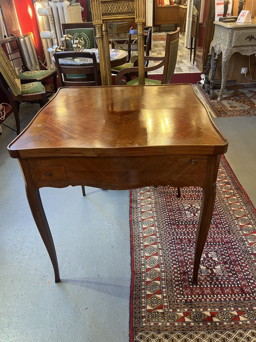 Late 19th Century Louis XV Style Double-topped Gaming Table, Veneered Wood, Cabriole Legs-photo-4
