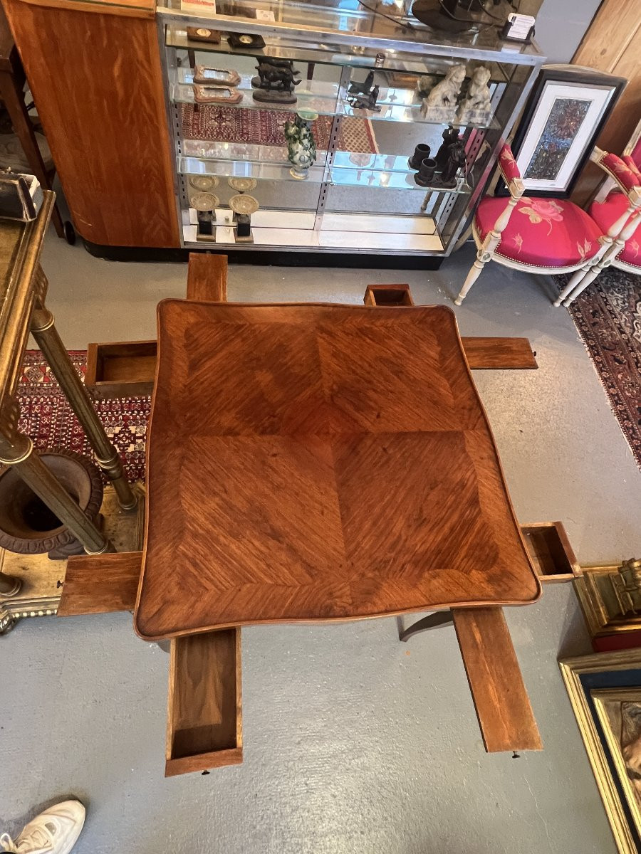Late 19th Century Louis XV Style Double-topped Gaming Table, Veneered Wood, Cabriole Legs-photo-6