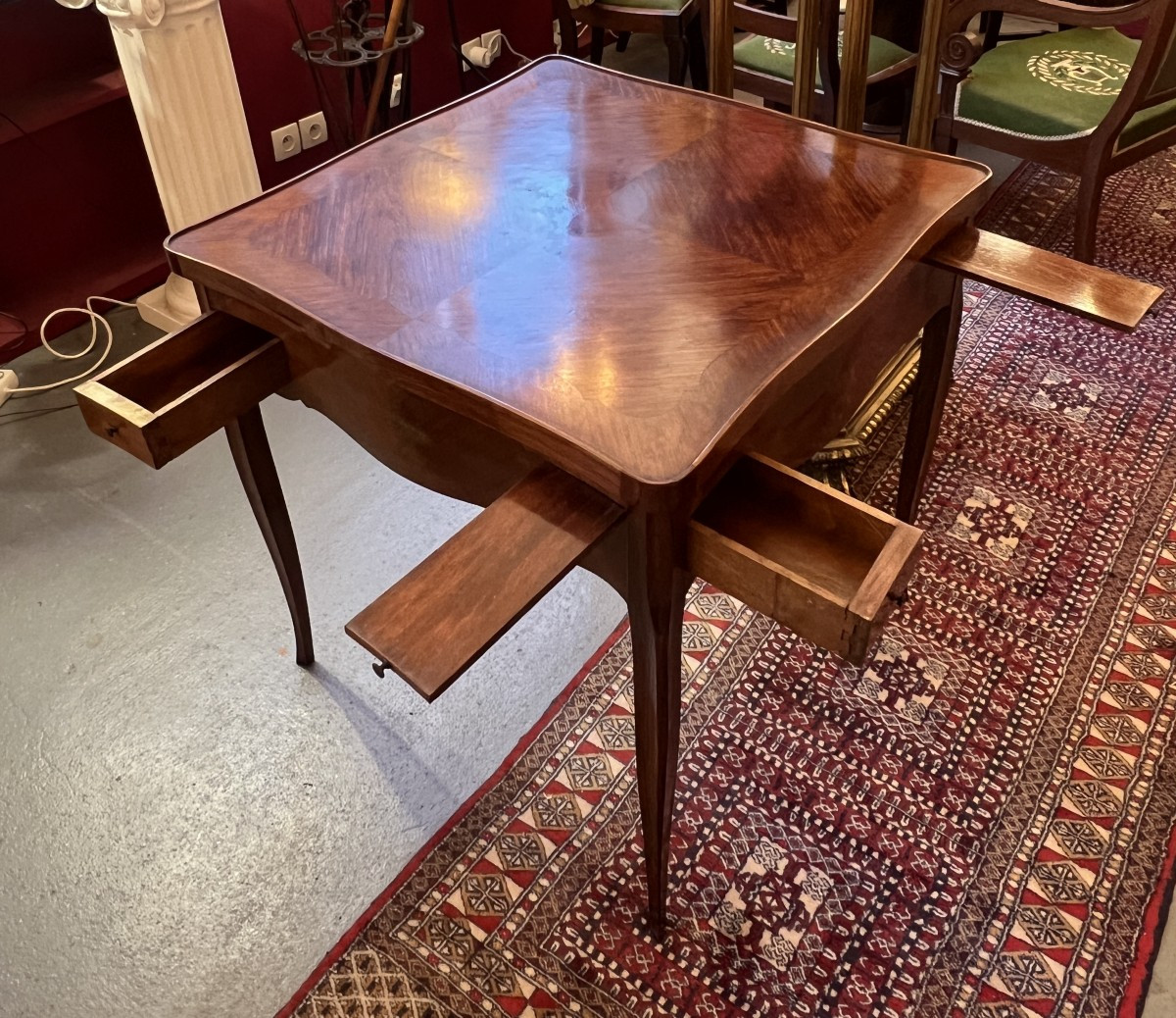 Late 19th Century Louis XV Style Double-topped Gaming Table, Veneered Wood, Cabriole Legs