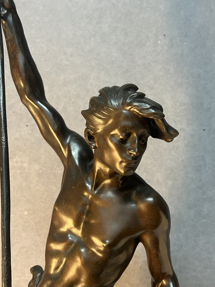 Allegory Of Strength, Ernest Justin Ferrand (1846-1932), Bronze Sculpture, 71 Cm-photo-2