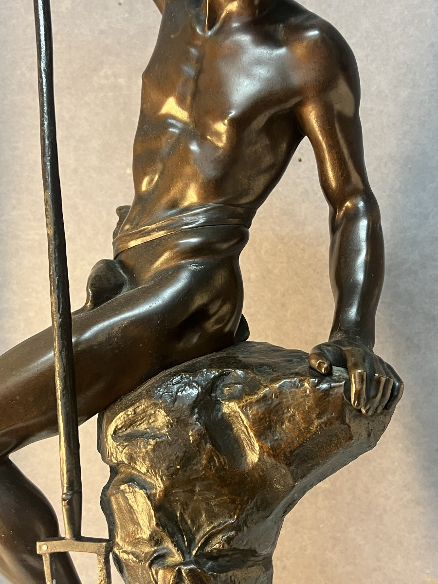 Allegory Of Strength, Ernest Justin Ferrand (1846-1932), Bronze Sculpture, 71 Cm-photo-4
