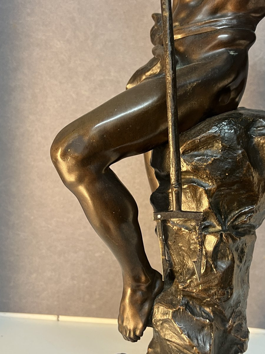 Allegory Of Strength, Ernest Justin Ferrand (1846-1932), Bronze Sculpture, 71 Cm-photo-2