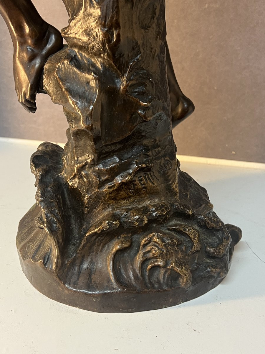 Allegory Of Strength, Ernest Justin Ferrand (1846-1932), Bronze Sculpture, 71 Cm-photo-3