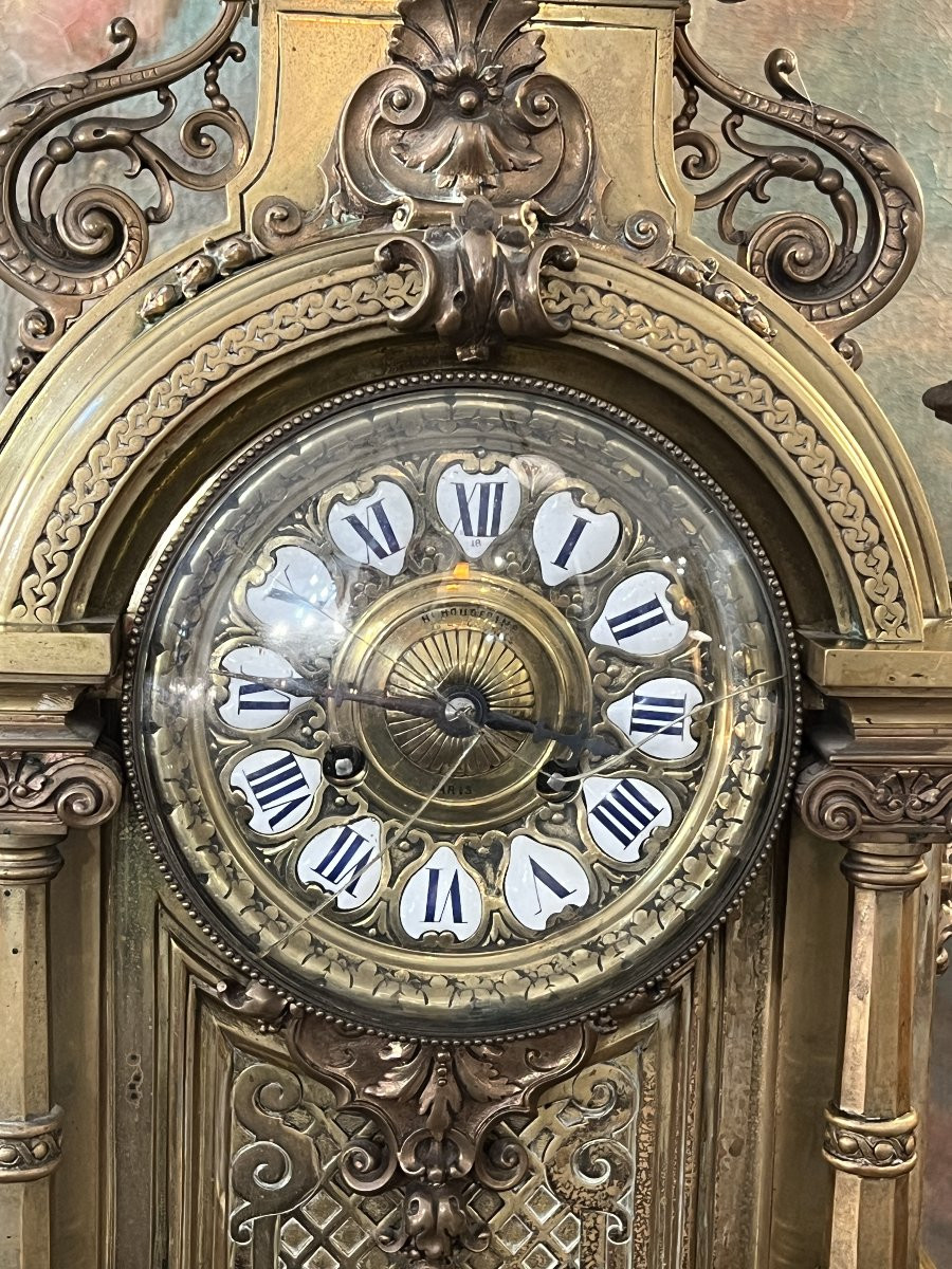 Henri Houdebine, Renowned Bronze Sculptor In Paris, Large Neo-renaissance Clock In Gilt Bronze, 64 Cm-photo-4