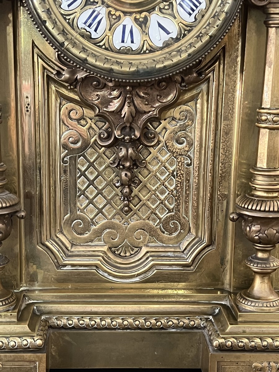 Henri Houdebine, Renowned Bronze Sculptor In Paris, Large Neo-renaissance Clock In Gilt Bronze, 64 Cm-photo-2