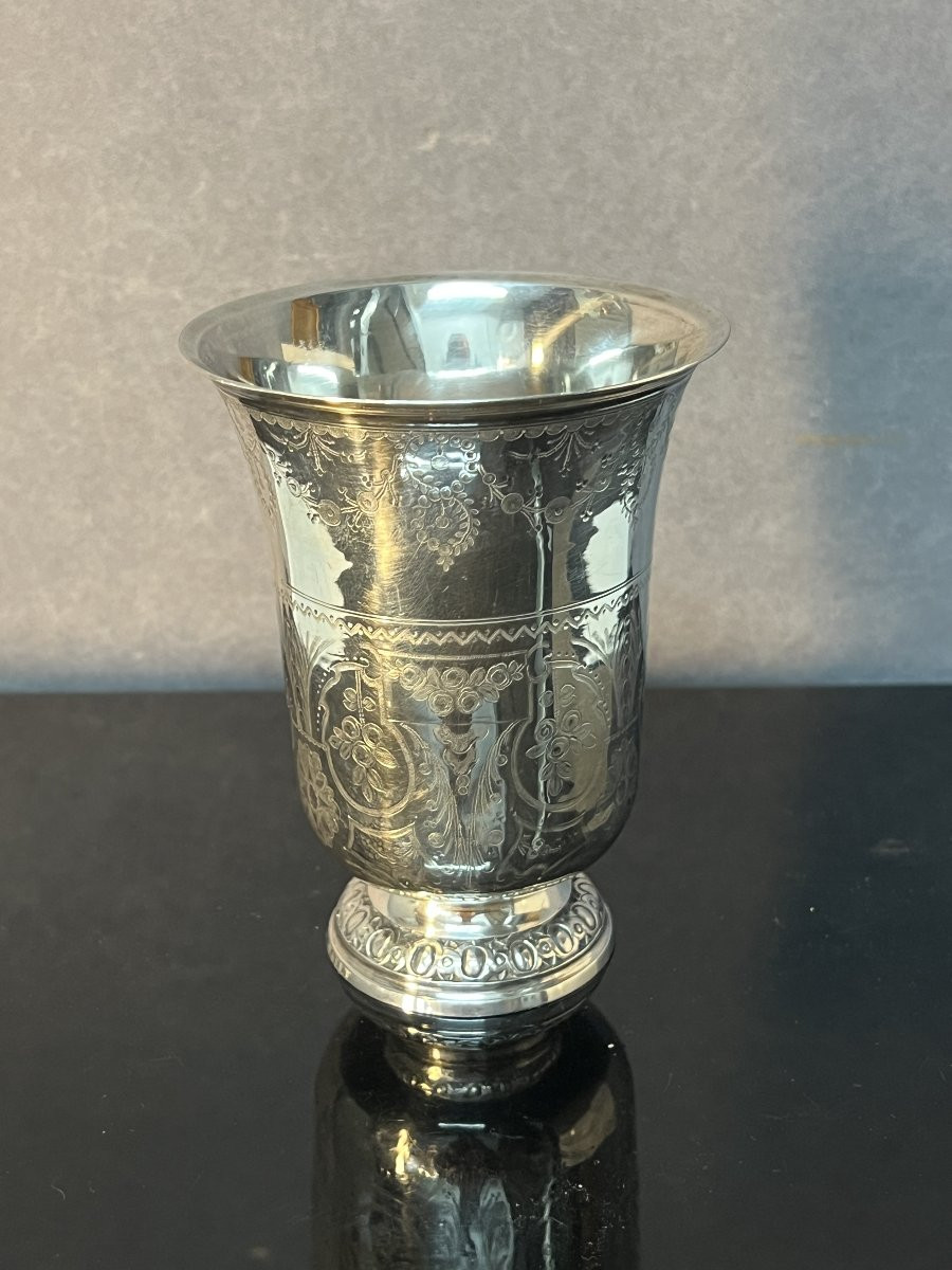 18th-century Solid Silver Pedestal Cup, Rooster, Paris, Silversmith Belin, Height 12 Cm, Weight 136 Grams-photo-2