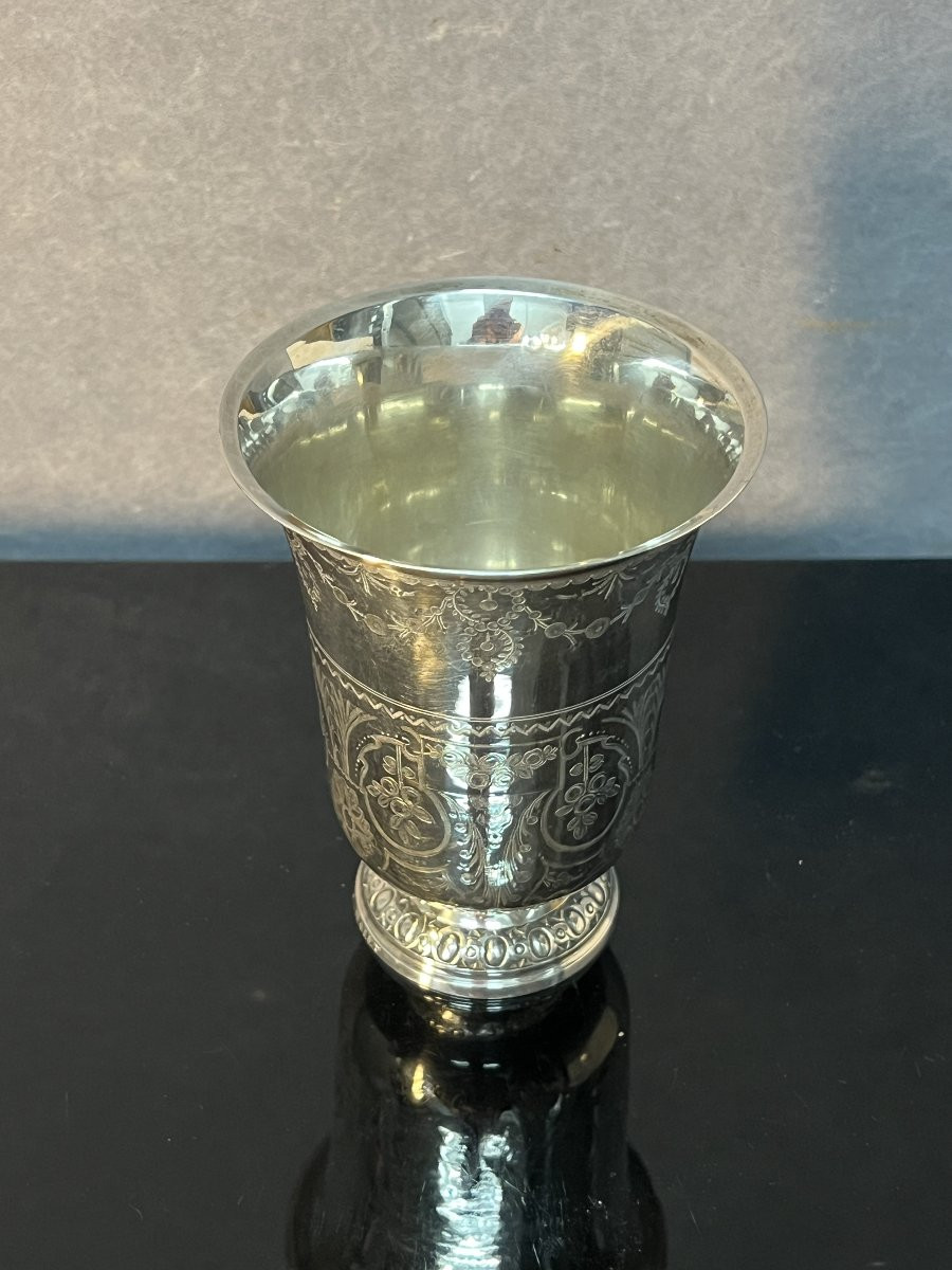 18th-century Solid Silver Pedestal Cup, Rooster, Paris, Silversmith Belin, Height 12 Cm, Weight 136 Grams-photo-3