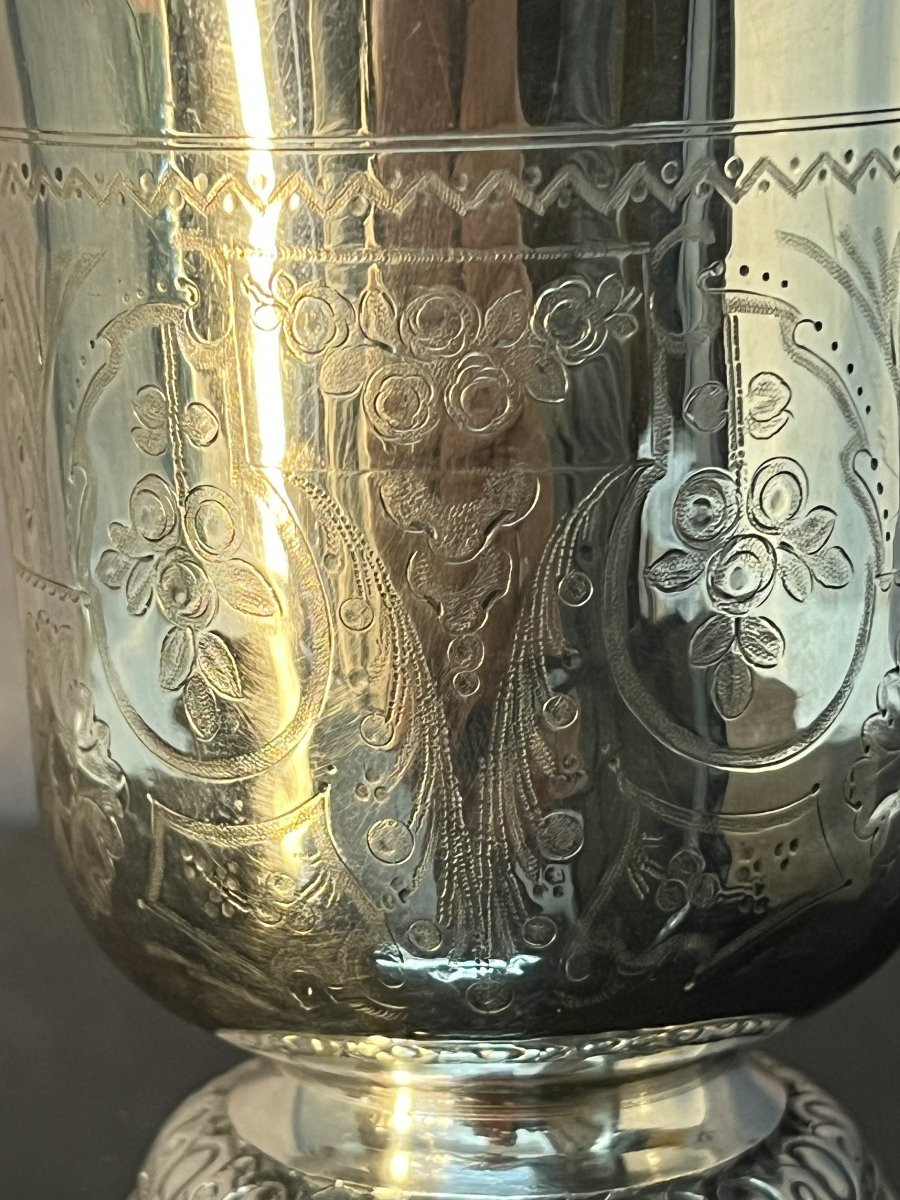 18th-century Solid Silver Pedestal Cup, Rooster, Paris, Silversmith Belin, Height 12 Cm, Weight 136 Grams-photo-4