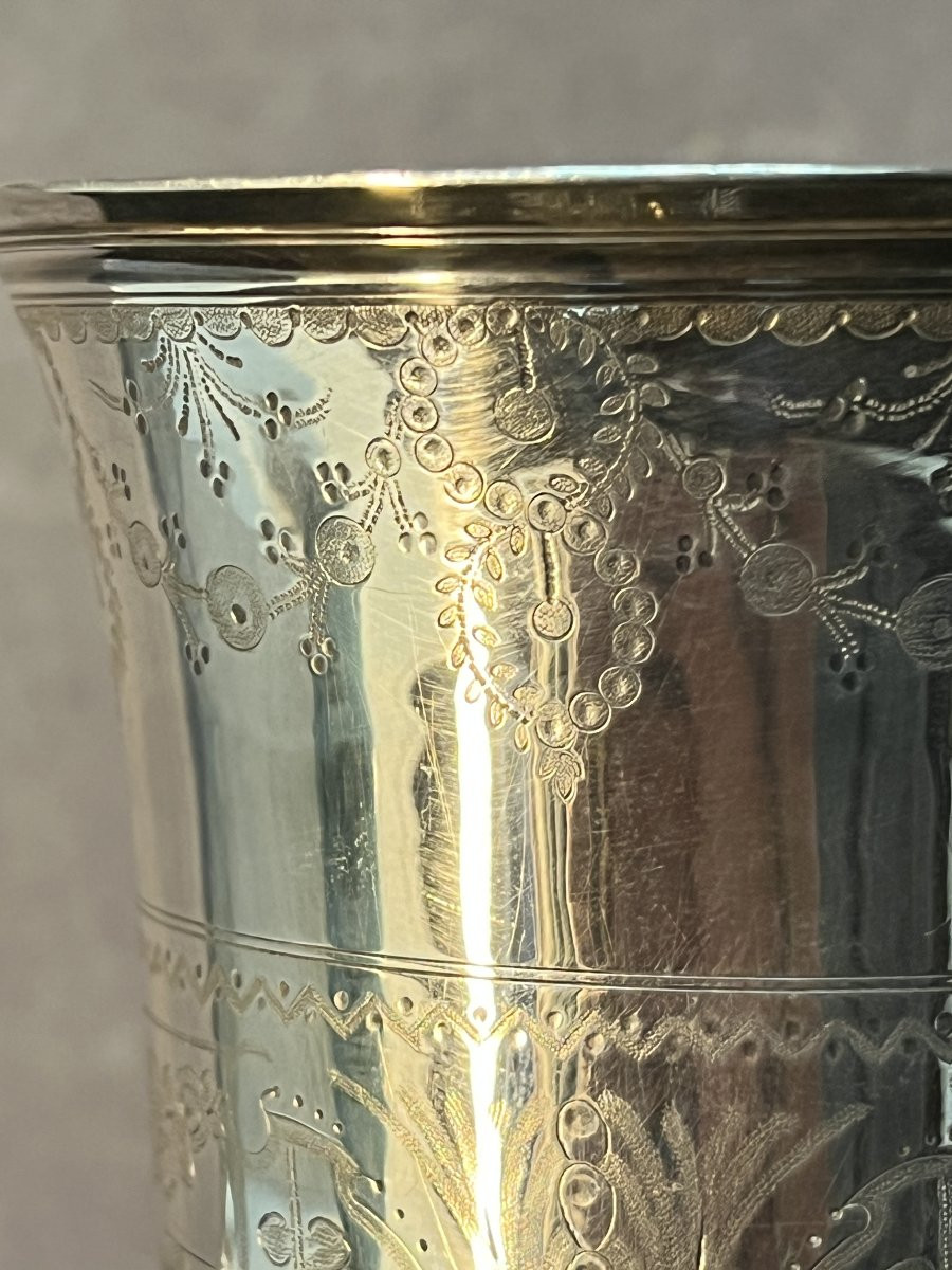 18th-century Solid Silver Pedestal Cup, Rooster, Paris, Silversmith Belin, Height 12 Cm, Weight 136 Grams-photo-2
