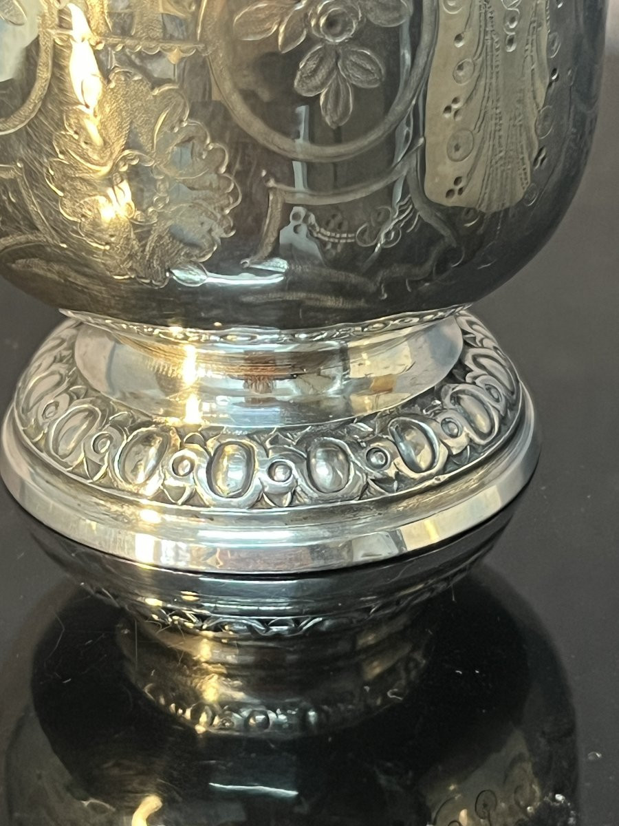 18th-century Solid Silver Pedestal Cup, Rooster, Paris, Silversmith Belin, Height 12 Cm, Weight 136 Grams-photo-4