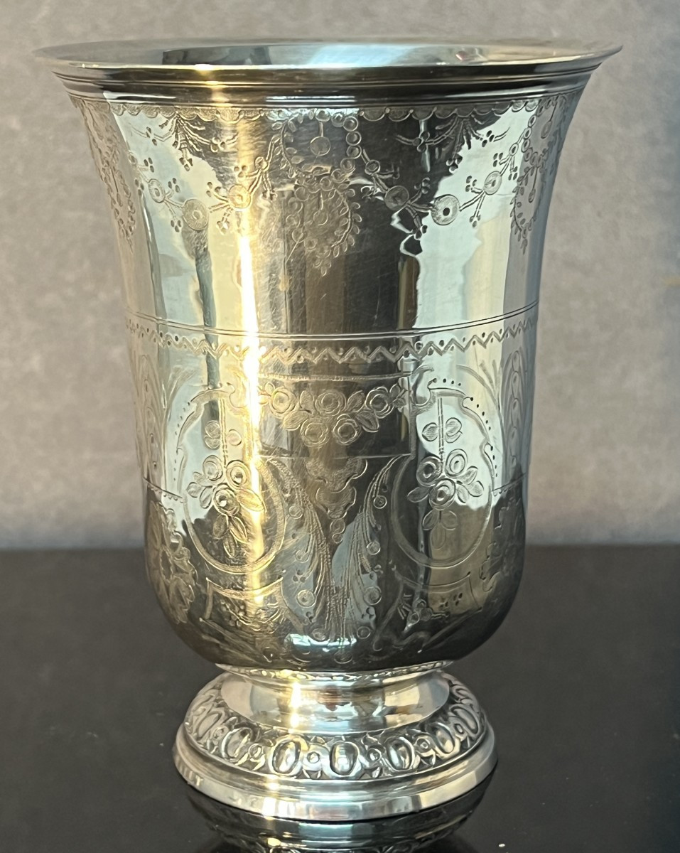 18th-century Solid Silver Pedestal Cup, Rooster, Paris, Silversmith Belin, Height 12 Cm, Weight 136 Grams