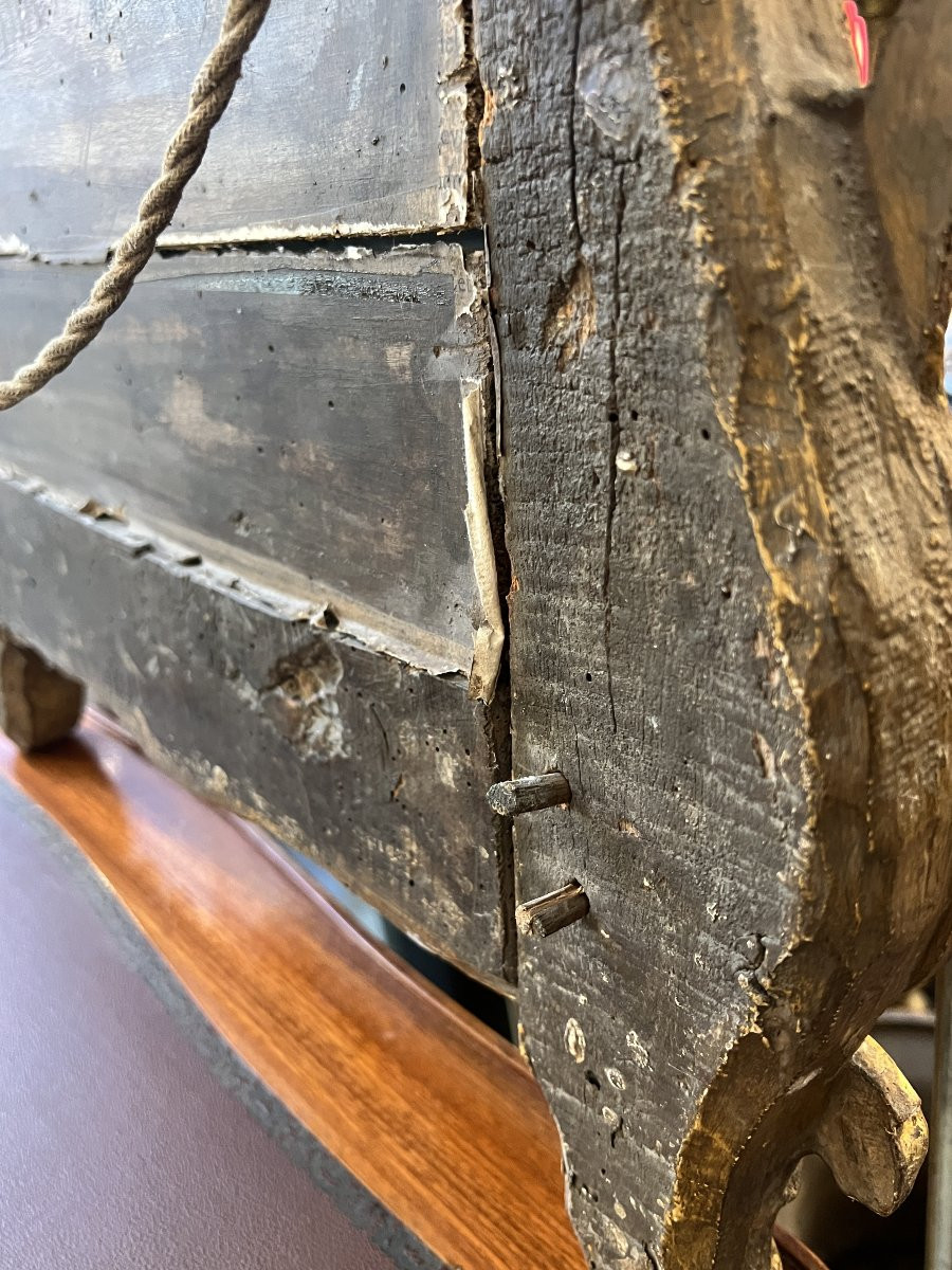 Carved And Gilded Wooden Mirror With Molded Sides, 18th Century, With Scalloped Decoration-photo-8