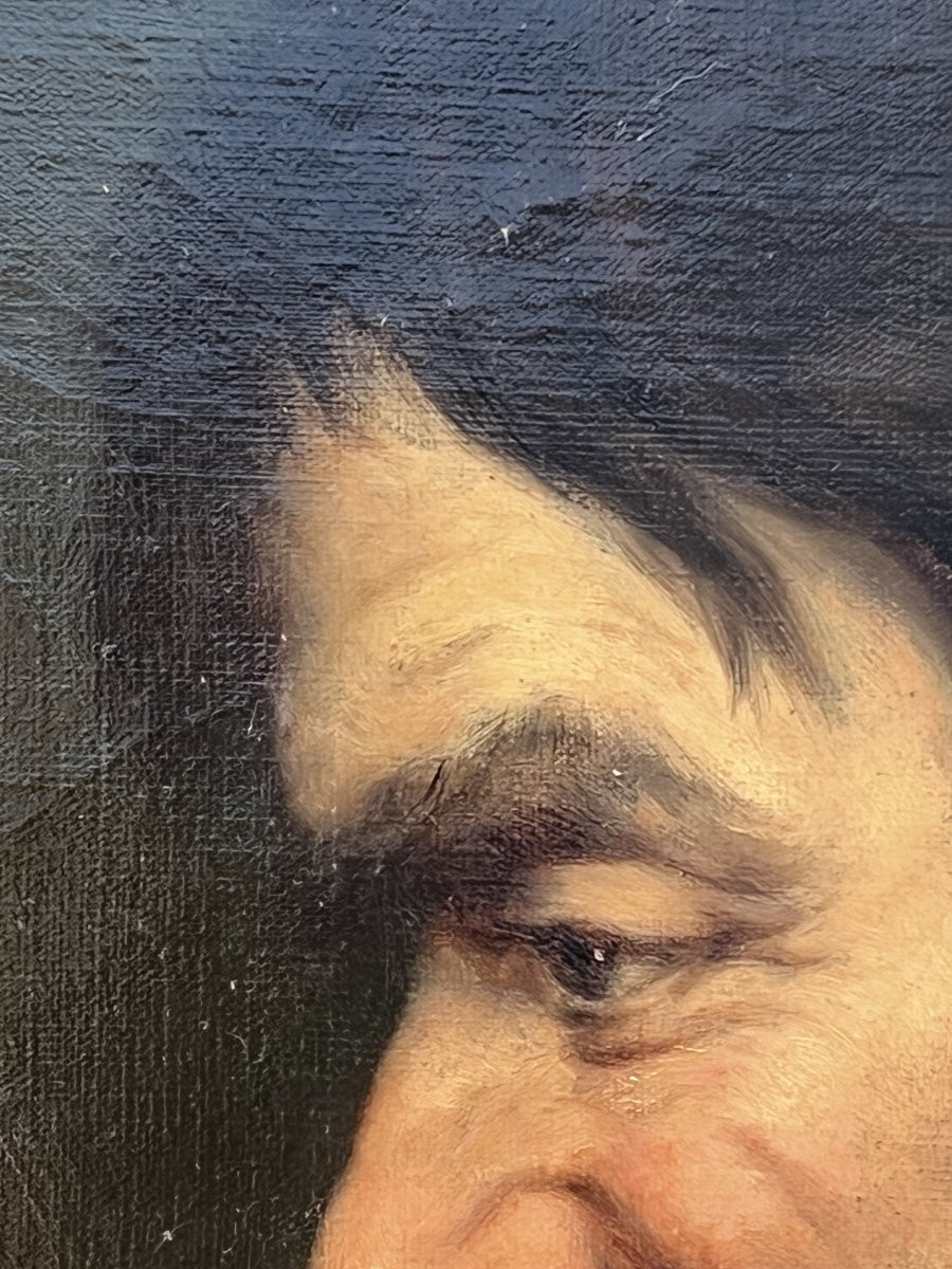 tableau peinture à l’huile sur toile d’une grande finesse, portrait d'un homme de profil, XIXe-photo-4