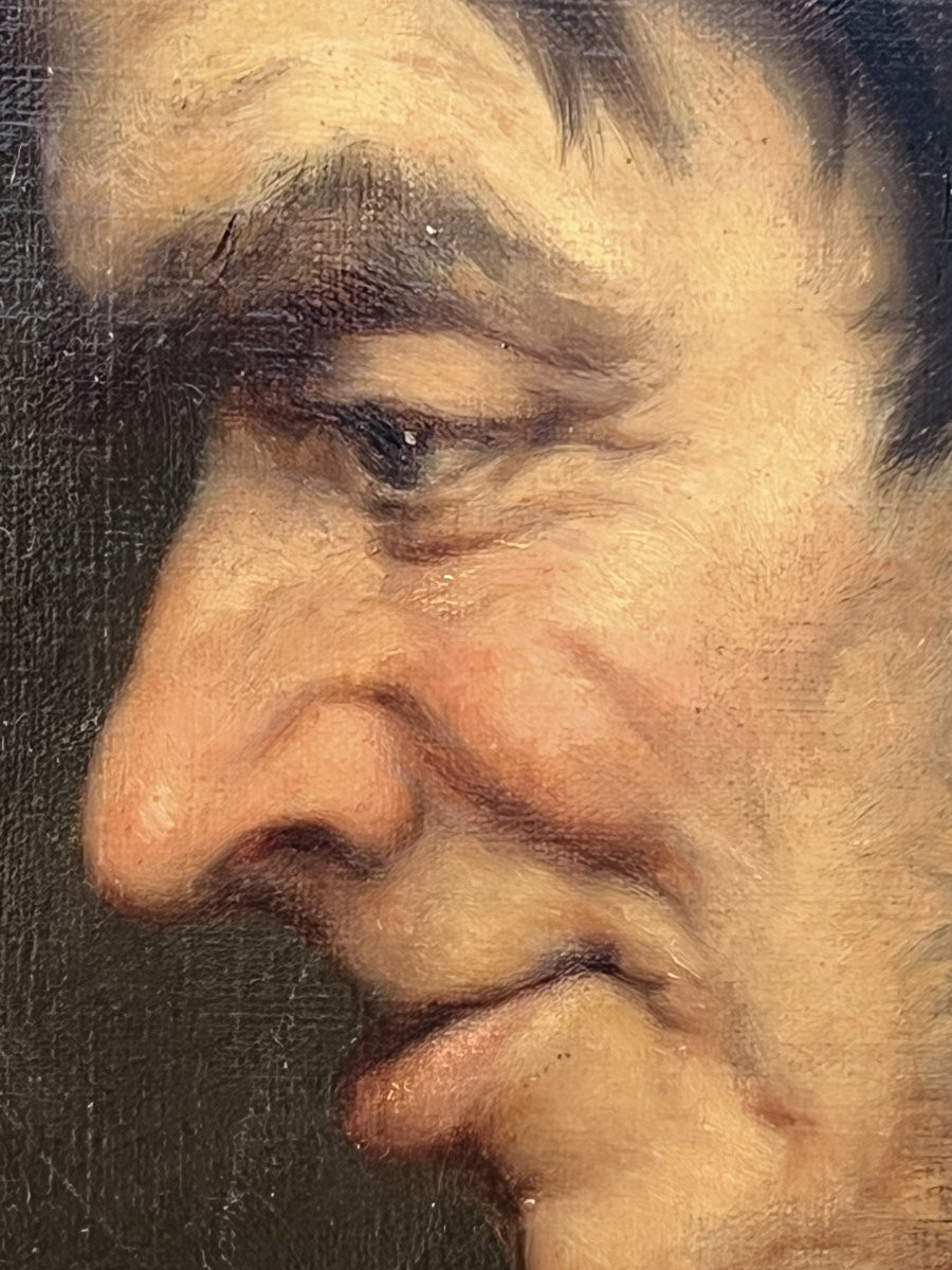 tableau peinture à l’huile sur toile d’une grande finesse, portrait d'un homme de profil, XIXe-photo-2