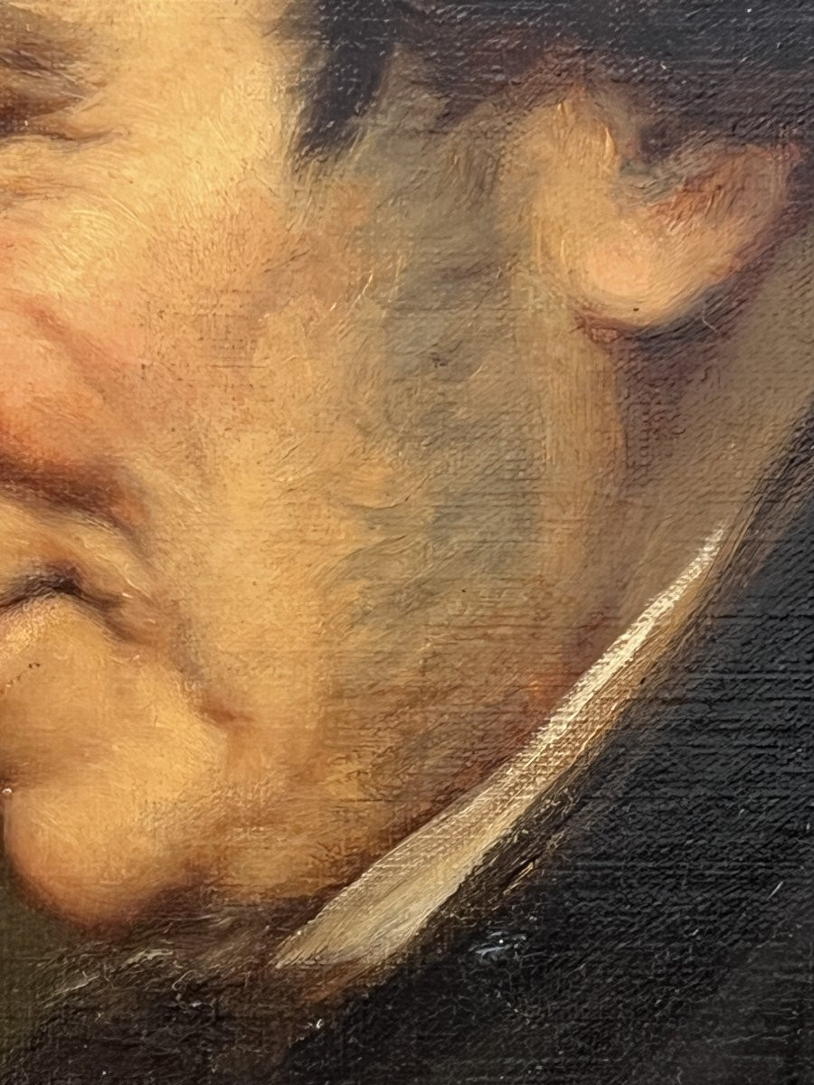 tableau peinture à l’huile sur toile d’une grande finesse, portrait d'un homme de profil, XIXe-photo-3