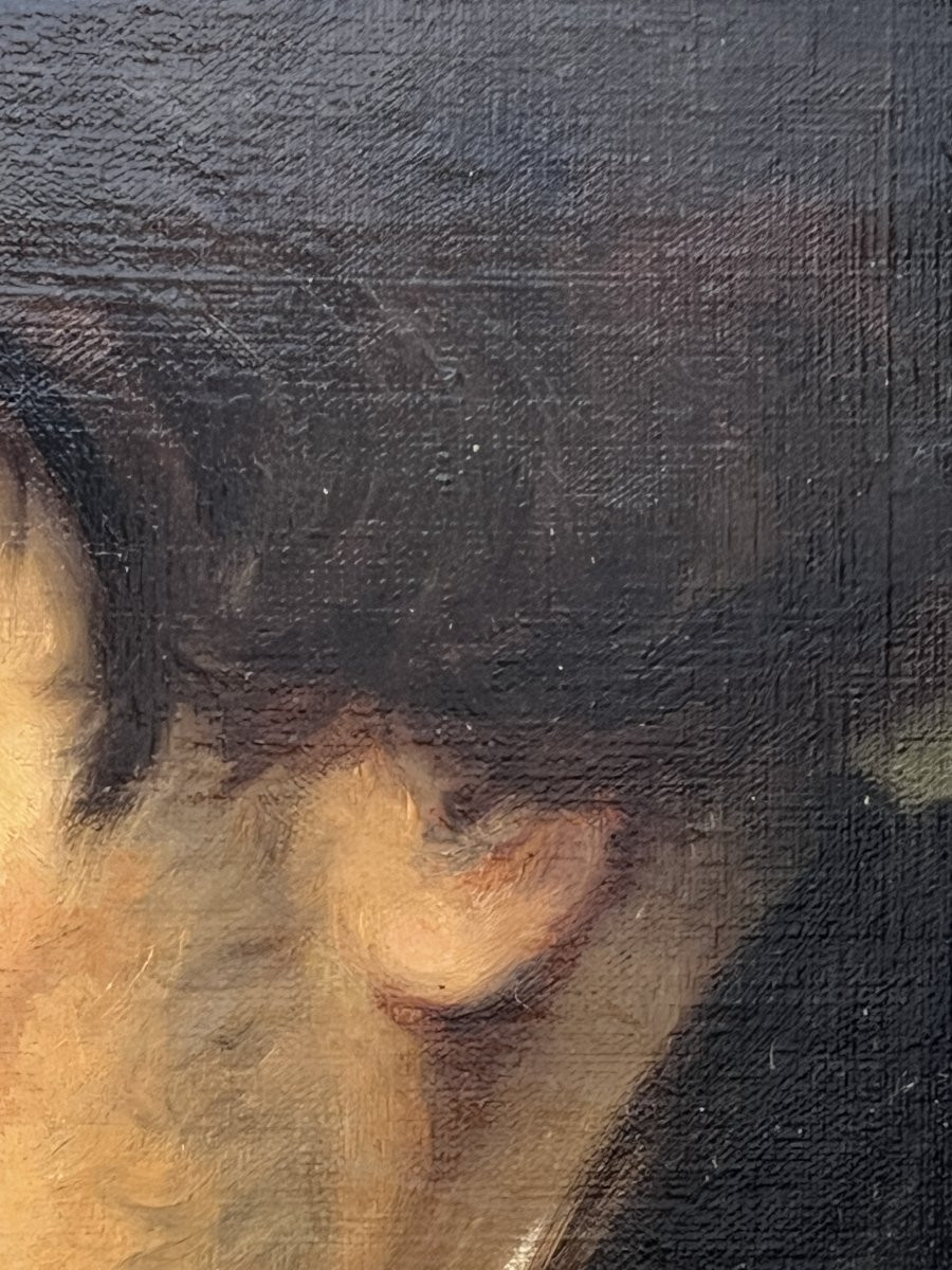 tableau peinture à l’huile sur toile d’une grande finesse, portrait d'un homme de profil, XIXe-photo-4